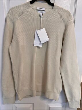 COS Men's Cream Crewneck Organic Cotton Sweater Size S $120